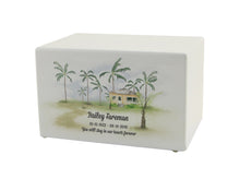 White Gloss MDF Tropical Scene Adult Cremation Urn - Funeral.com, Inc.