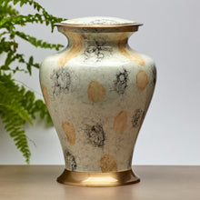 White Marble Aluminum Adult Cremation Urn with Brass Accents - Funeral.com, Inc.