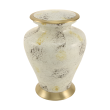 White Marble Aluminum Adult Cremation Urn with Brass Accents - Funeral.com, Inc.