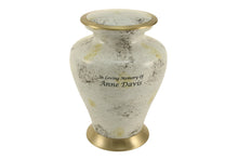 White Marble Aluminum Adult Cremation Urn with Brass Accents - Funeral.com, Inc.