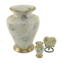 White Marble Aluminum Adult Cremation Urn with Brass Accents - Funeral.com, Inc.