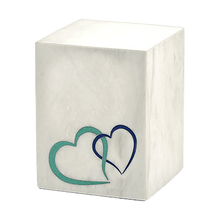 White Marble Blue Heart Inlay Large Pet Cremation Urn - Funeral.com, Inc.
