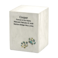 White Marble Paws Print Inlay Extra Large Pet Cremation Urn - Funeral.com, Inc.