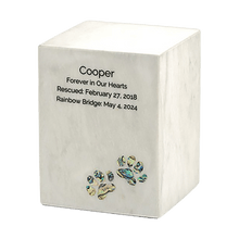 White Marble Paws Print Inlay Large Pet Cremation Urn - Funeral.com, Inc.