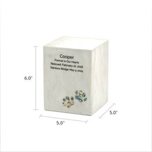 White Marble Paws Print Inlay Large Pet Cremation Urn - Funeral.com, Inc.