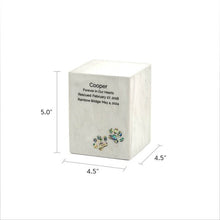 White Marble Paws Print Inlay Medium Pet Cremation Urn - Funeral.com, Inc.