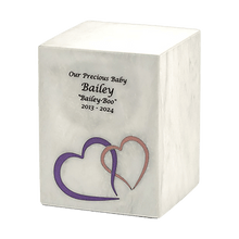 White Marble Pink Heart Inlay Large Pet Cremation Urn - Funeral.com, Inc.