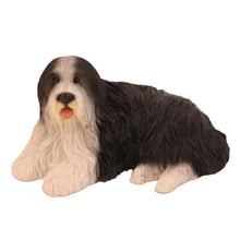 Wooden Pet Urn with Lying Down Bearded Collie Figurine & 4x6 Inches Photo Holder - Funeral.com, Inc.