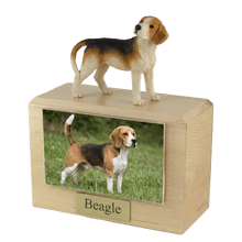 Wooden Pet Urn with Standing Beagle Figurine & 4x6 Inches Photo Holder - Funeral.com, Inc.