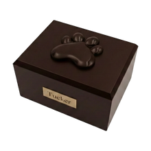 Wooden Traditional Pet Cremation Urn with Paw Print Adornment - Funeral.com, Inc.